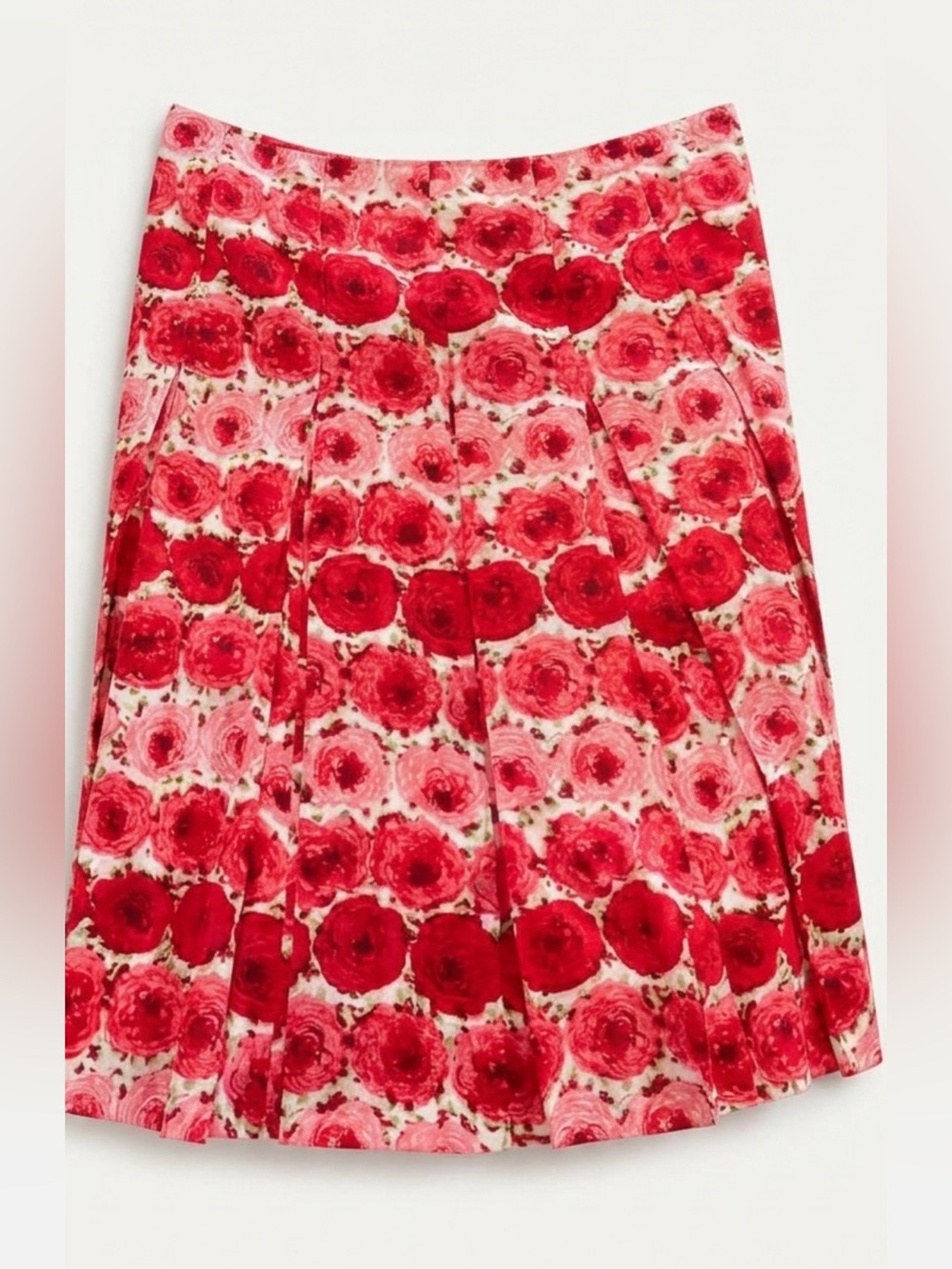 Ann Taylor Red and Pink Floral A-Line Skirt
